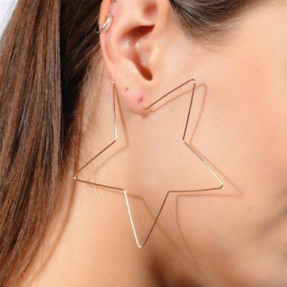 Statement Large Star Hoop Gold Earrings - Picture 4 of 5